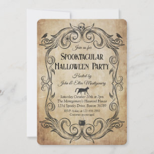 Adult Vintage Gothic Skull Halloween Party Invitation
