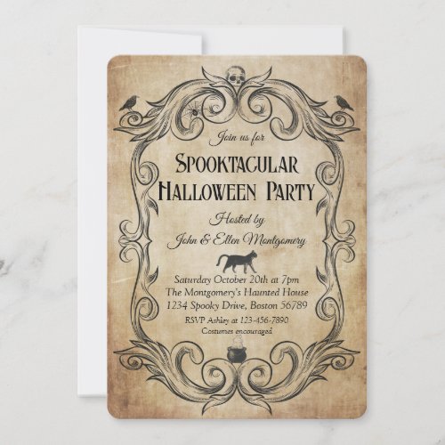 Adult Vintage Gothic Skull Halloween Party  Invitation