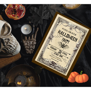 Adult Vintage Vampire Bat Halloween Invitation