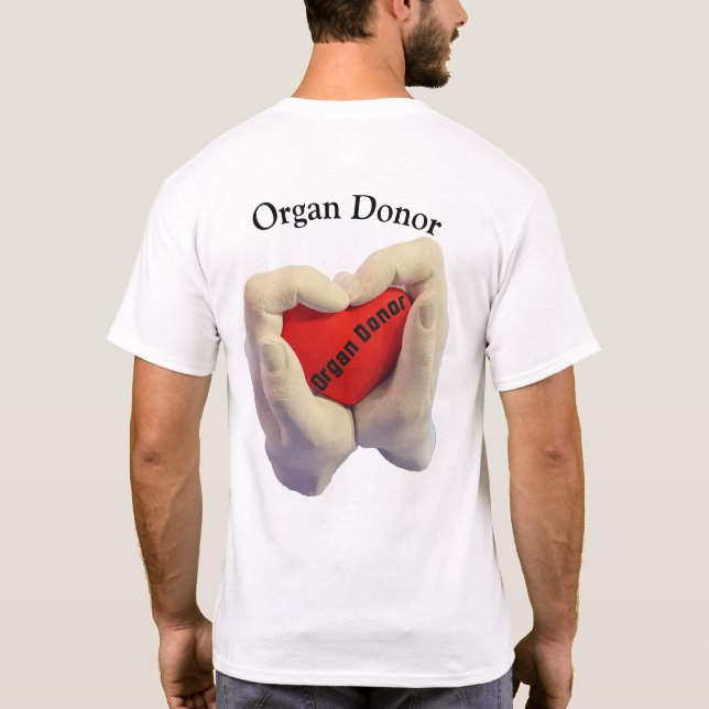 Adult woman and men hand hold a red heart, health T-Shirt (Back)