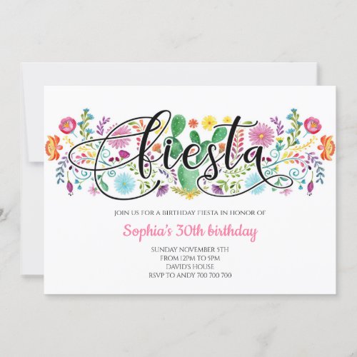 Adult Women Fiesta Party Cactus Mexican Birthday Invitation