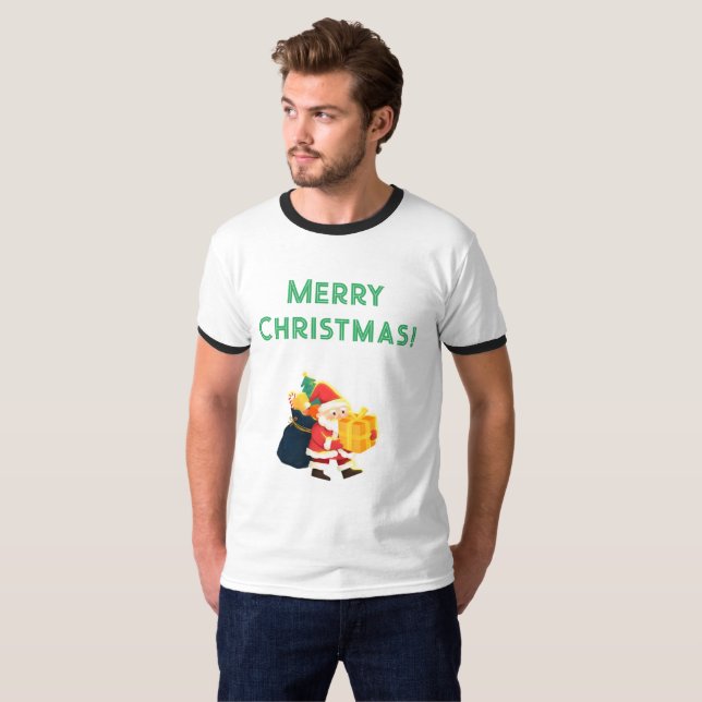 Adult XL Size Christmas Wishes Printed Ringer Nice T-Shirt (Front Full)