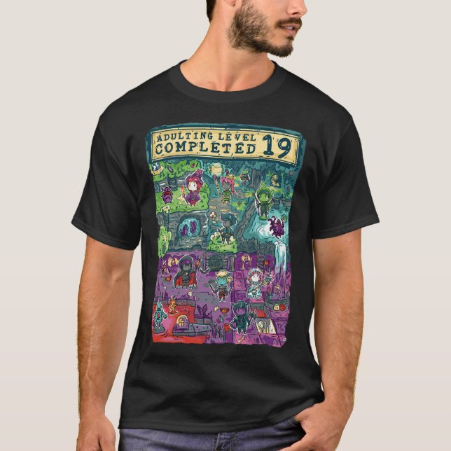 Adulting Level 19 Completed Birthday Gamer T-Shirt (Front)