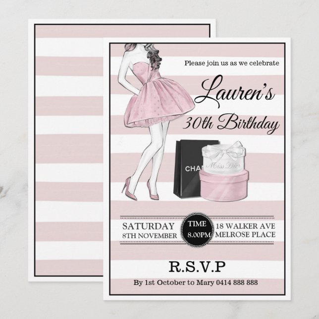 Adults 30th 40th 50th champagne Birthday party Invitation (Front/Back)