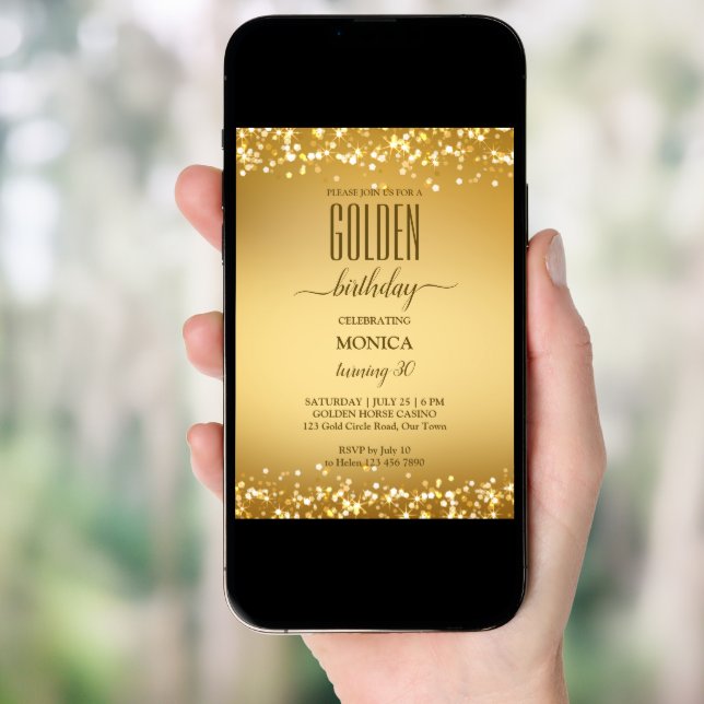 Adults birthday party elegant gold minimalist invitation (Front Digital)