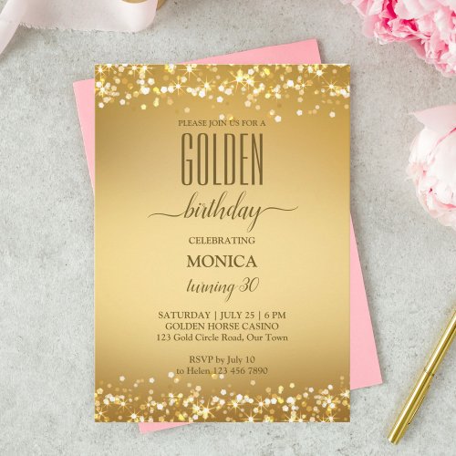 Adults birthday party elegant gold minimalist invitation