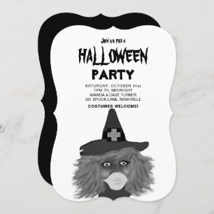 Adults Black And White Witch Halloween Party Invitation