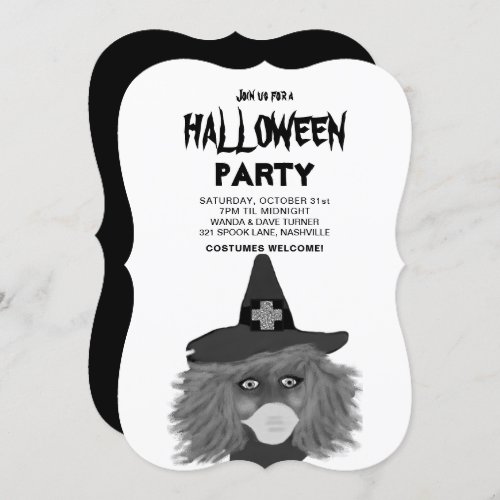 Adults Black And White Witch Halloween Party  Invitation