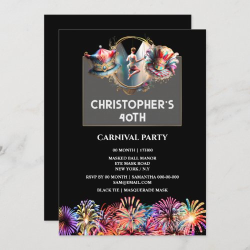Adults circus carnival mad hatter fireworks party invitation