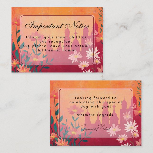Adults Only Sunset Serenade Wedding Enclosure Card (Front/Back)