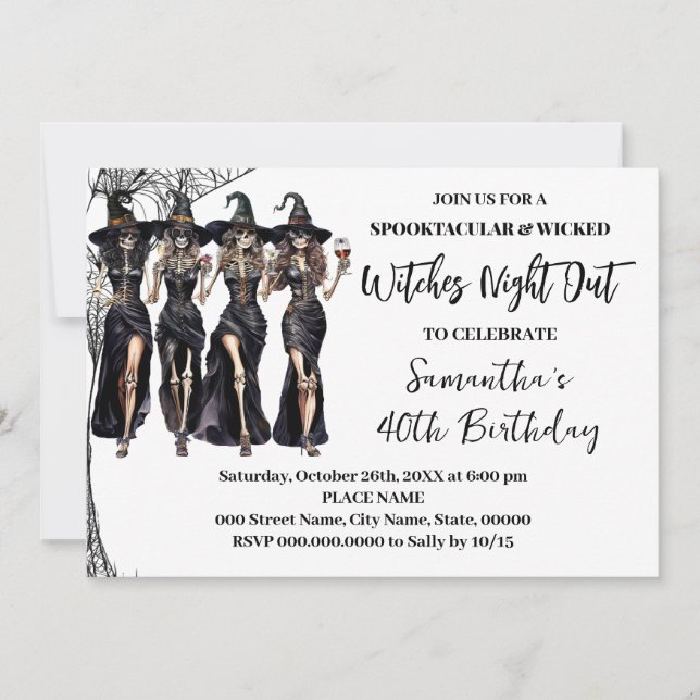 Adutls Birthday Halloween Witches Night Out Party Invitation (Front)