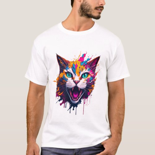 advance Cat Head Splatter Art Fantastic T_Shirt