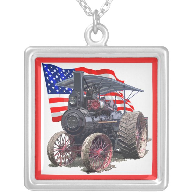 Advance Steam Traction Engine Silver Plated Necklace (Front)