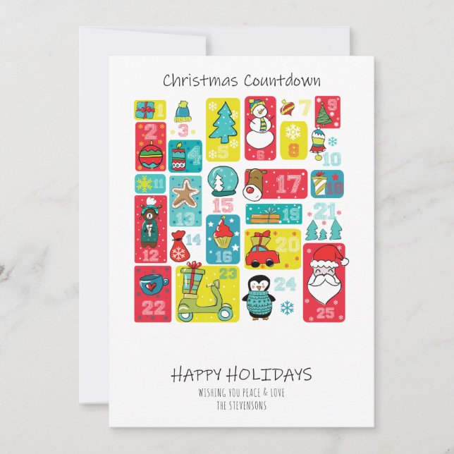 Advent Calendar Christmas Cartoon style Holiday Card (Front)