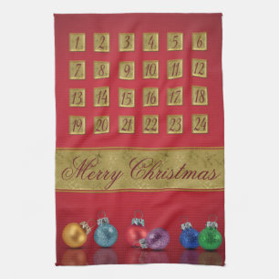 Advent Calendar Christmas Ornaments Kitchen Towel