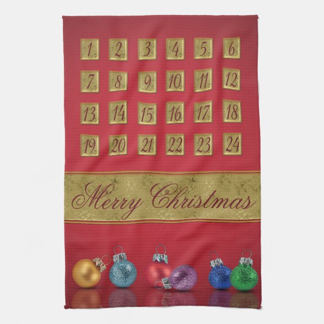 Advent Calendar Christmas Ornaments Kitchen Towel (Vertical)
