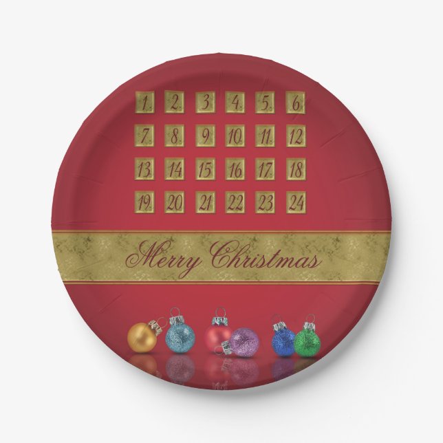 Advent Calendar Christmas Ornaments Paper Plates (Front)