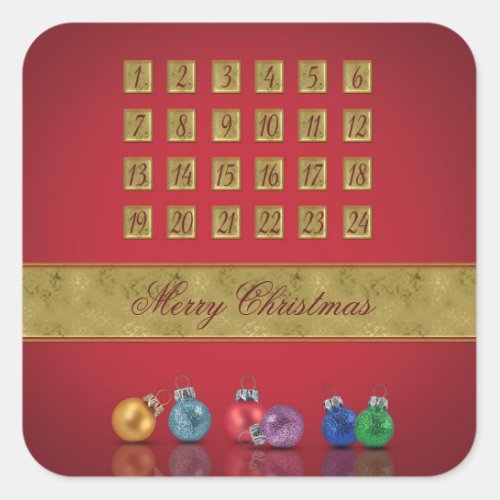 Advent Calendar Christmas Ornaments Square Sticker