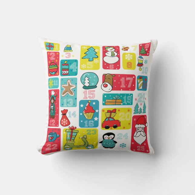 Advent Calendar Hand painted Modern Throw Pillow (Front)