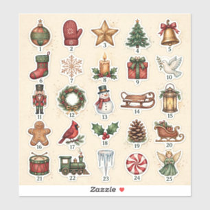 Advent Calendar Sticker Sheet - 25 DIY Countdown