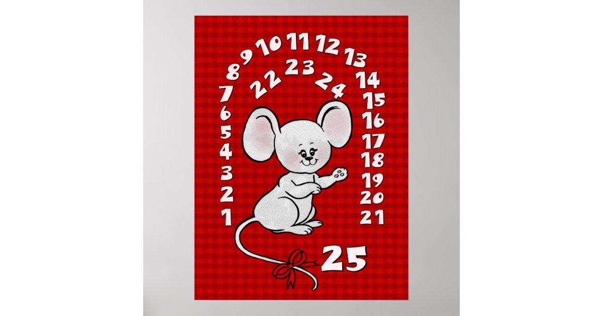 Advent Calendar with Little Christmas Mouse Poster Zazzle