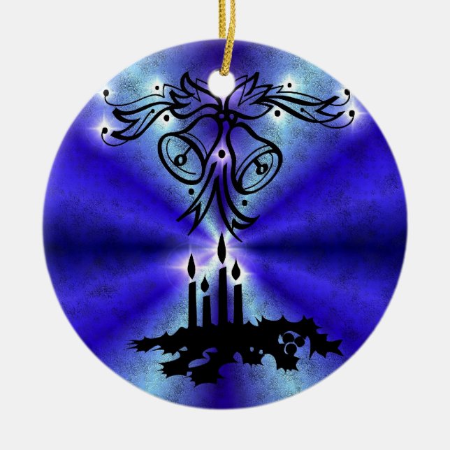 Advent, Christmas Magic on Blue Ceramic Ornament (Front)