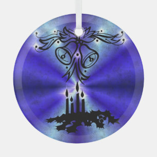 Advent, Christmas Magic on Blue Glass Ornament