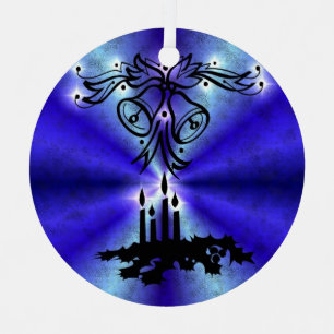 Advent, Christmas Magic on Blue Metal Ornament