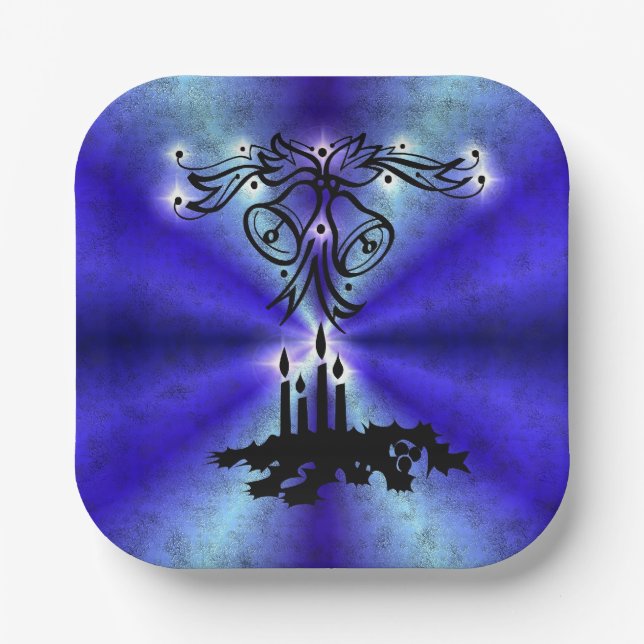 Advent, Christmas Magic on Blue Paper Plates (Front)