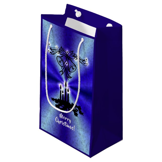 Advent, Christmas Magic on Blue Small Gift Bag (Front Angled)