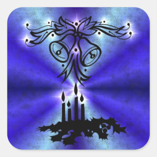 Advent, Christmas Magic on Blue Square Sticker