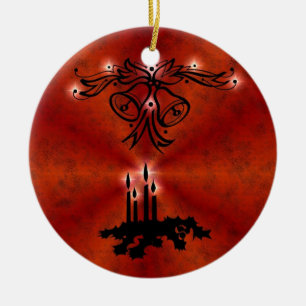 Advent, Christmas Magic on Red Ceramic Ornament