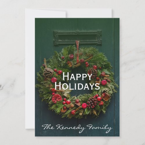 Advent Christmas wreath on wooddoor Holiday Card