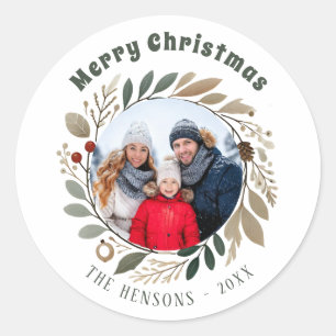 Advent Wreath Foliage Merry Christmas Family Photo Classic Round Sticker