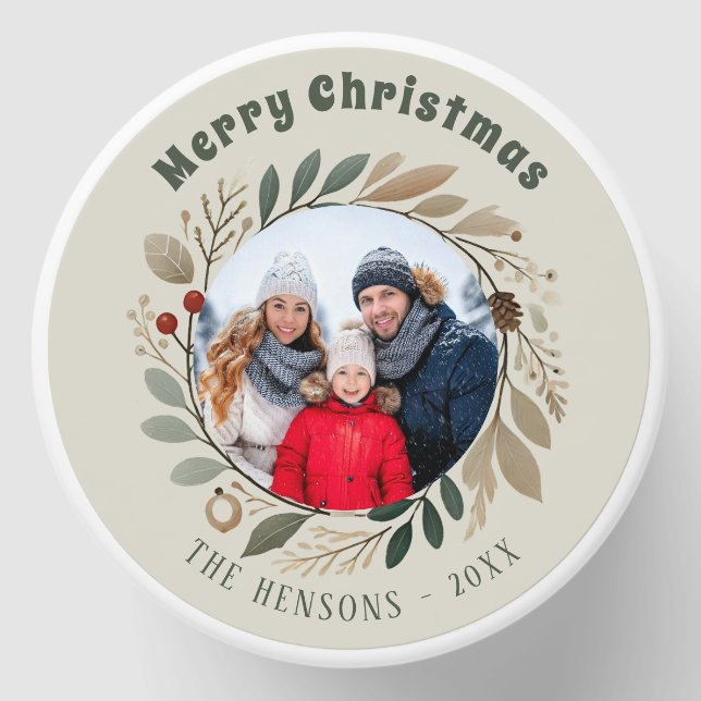 Advent Wreath Foliage Merry Christmas Family Photo Mini Candle Favors (Front)