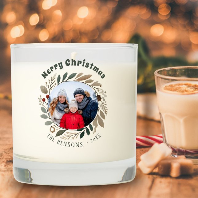 Advent Wreath Foliage Merry Christmas Family Photo Scented Candle (Creator Uploaded)