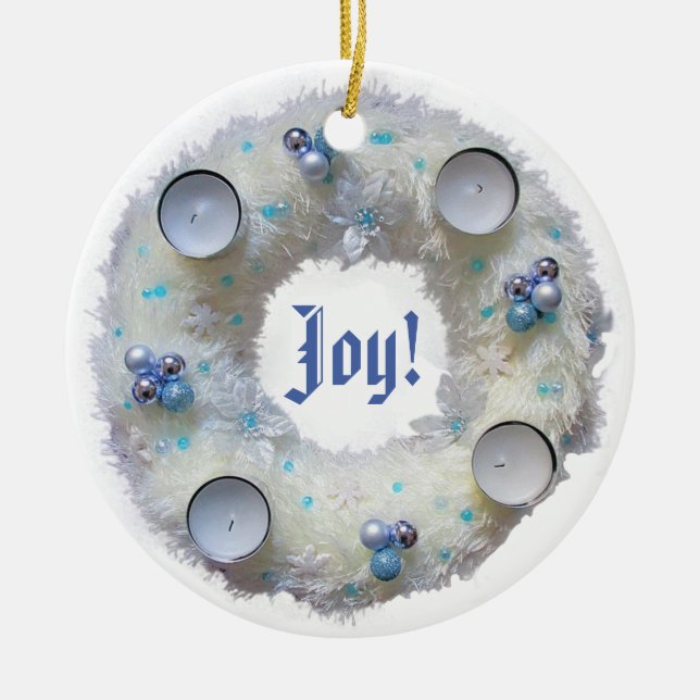 Advent Wreath Silver and Blue Ceramic Ornament (Front)