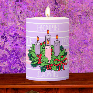 Advent Wreath Word Stripes Pillar Candle