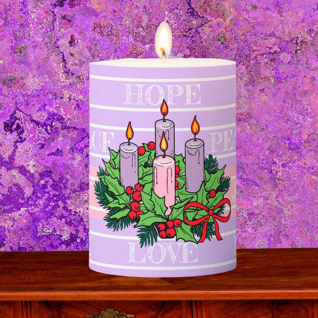 Advent Wreath Word Stripes Pillar Candle (Creator Uploaded)