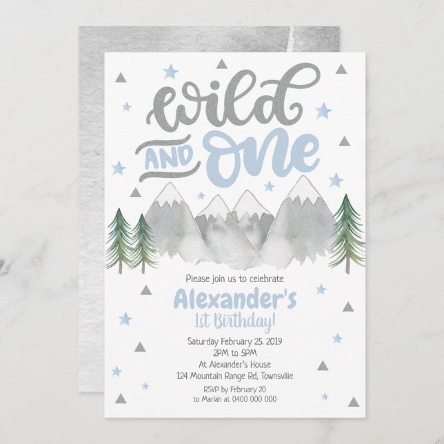 Adventure 1st Birthday Invitation, Wild One Invite (Front/Back)