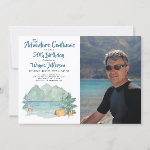 Adventure 50th Birthday Photo Rustic Mountain   Invitation