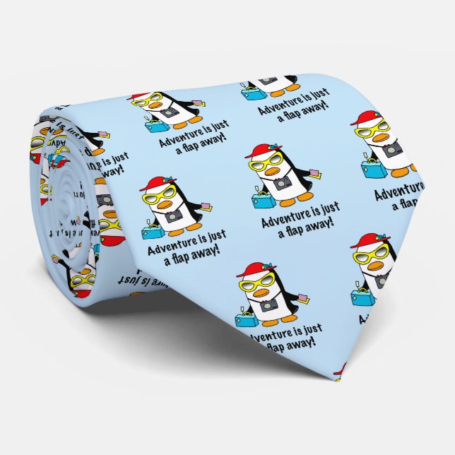 Adventure A Flap Away Tourist Penguin Neck Tie (Rolled)