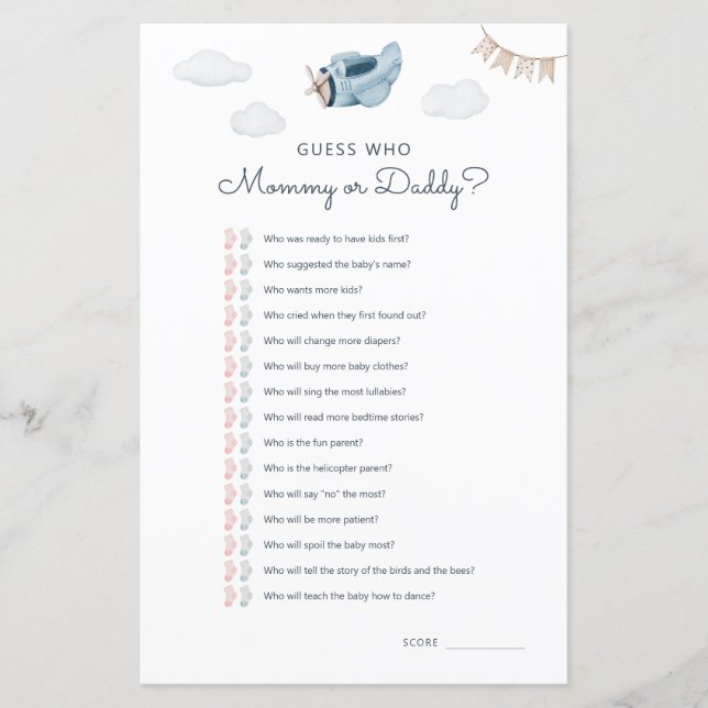 Adventure Airplane Baby Shower Guess Who Game (Front)