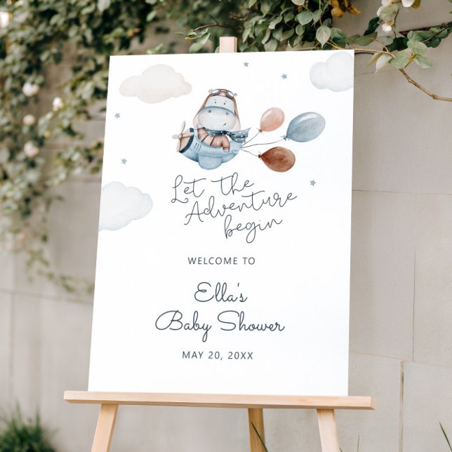 Adventure Airplane Hippo Baby Shower Welcome Foam Board (Creator Uploaded)
