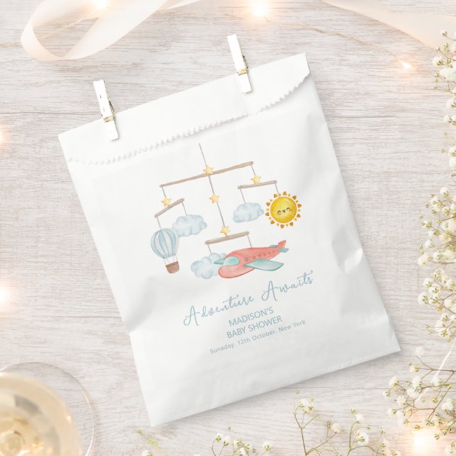 Adventure Airplane Hot Air Balloon Baby Shower  Favor Bag (Clipped)