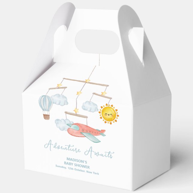 Adventure Airplane Hot Air Balloon Baby Shower  Favor Boxes (Front)