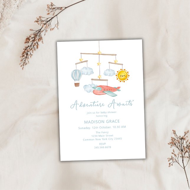 Adventure Airplane Hot Air Balloon Baby Shower Invitation (Adventure Airplane Hot Air Balloon Baby Shower Invitation)