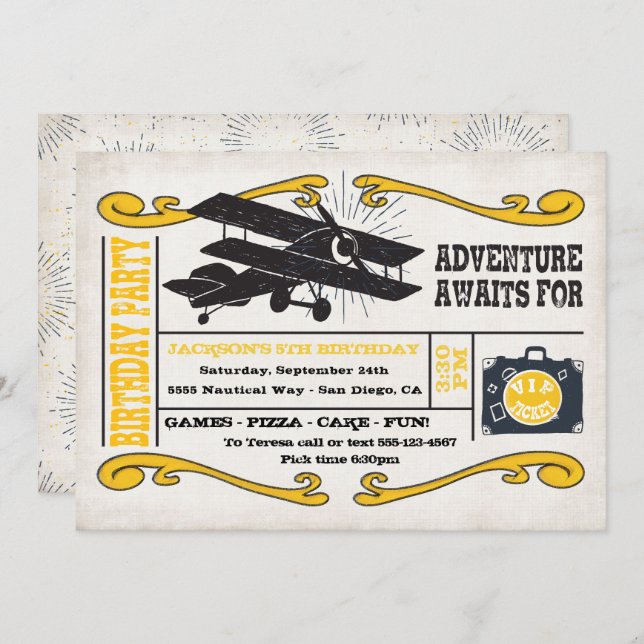 Adventure Airplane Ticket Birthday Party Invitation (Front/Back)