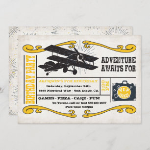 Adventure Airplane Ticket Birthday Party Invitation