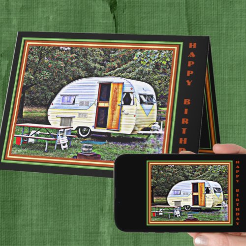 Adventure and Fun Vintage Camper Happy Birthday Card